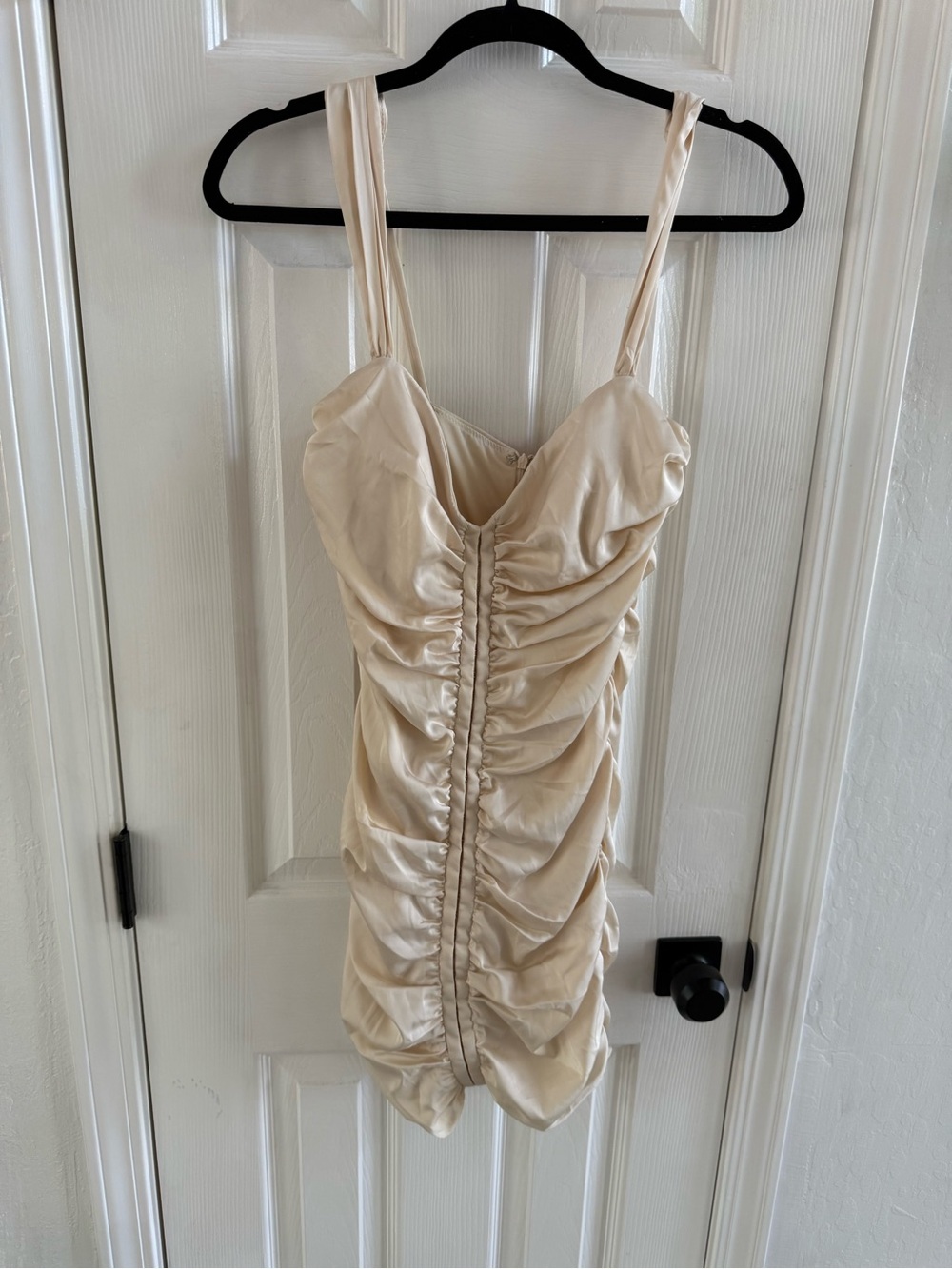 Satin Ruched Mini Dress in Champagne